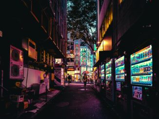 lighted vending machines on street